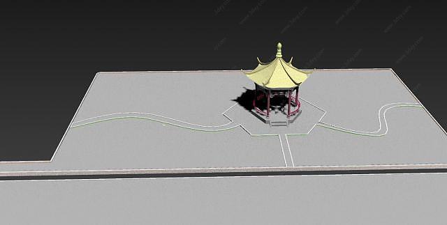 小亭子与园区公路3D模型