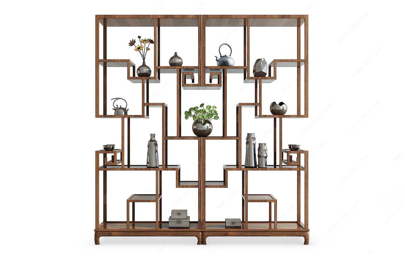 新中式装饰柜博古架组合3D模型