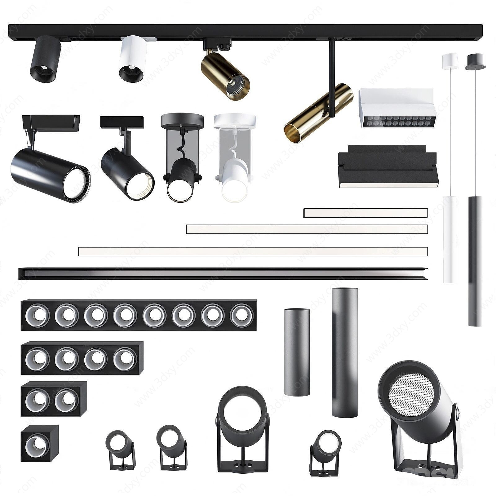 现代筒灯轨道射灯3D模型