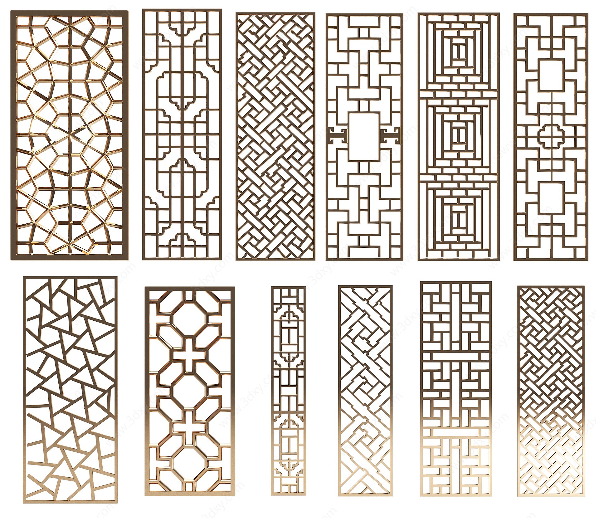 新中式金属隔断雕花屏风3D模型