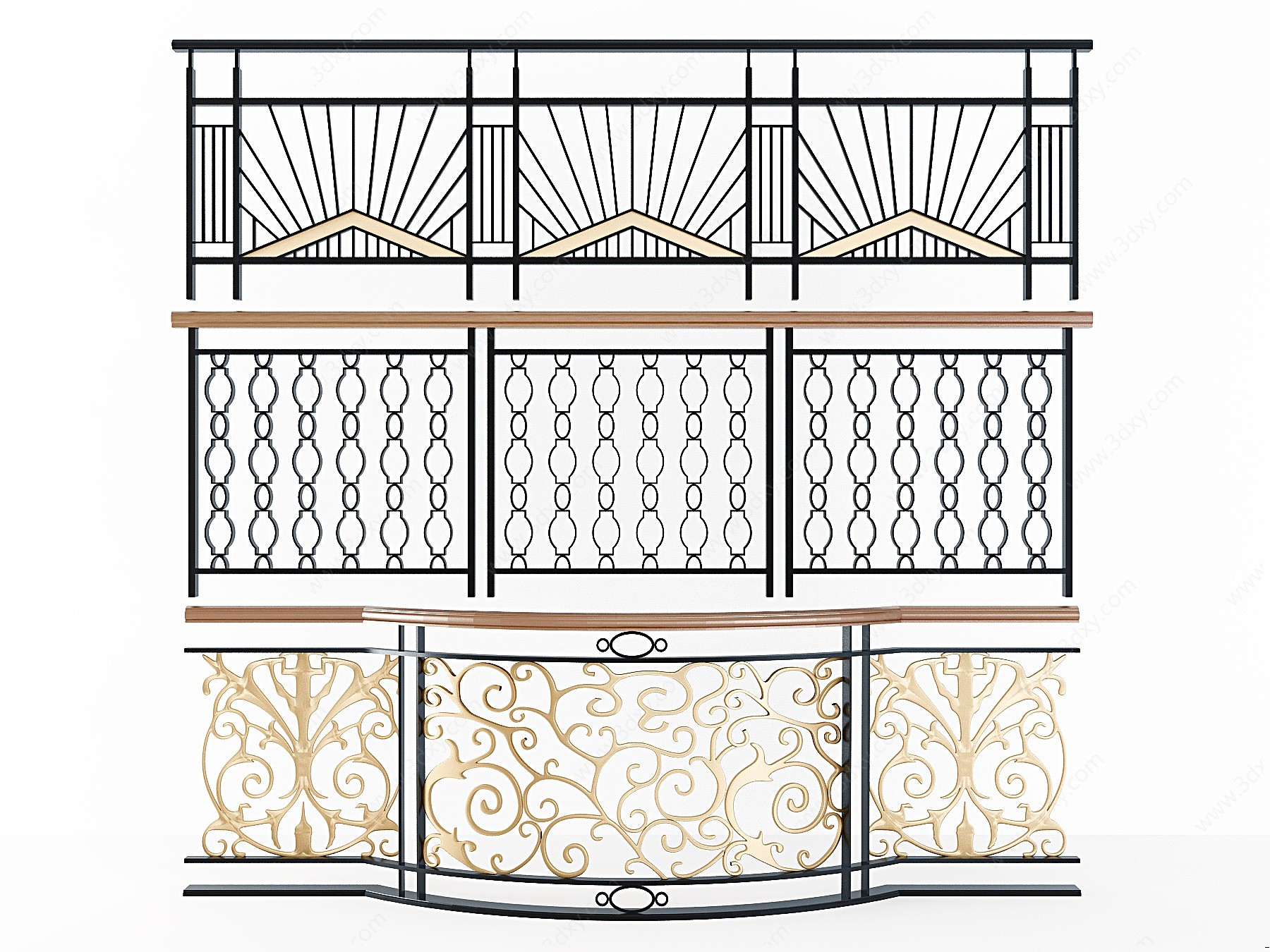 现代欧式新中式铁艺栏杆3D模型