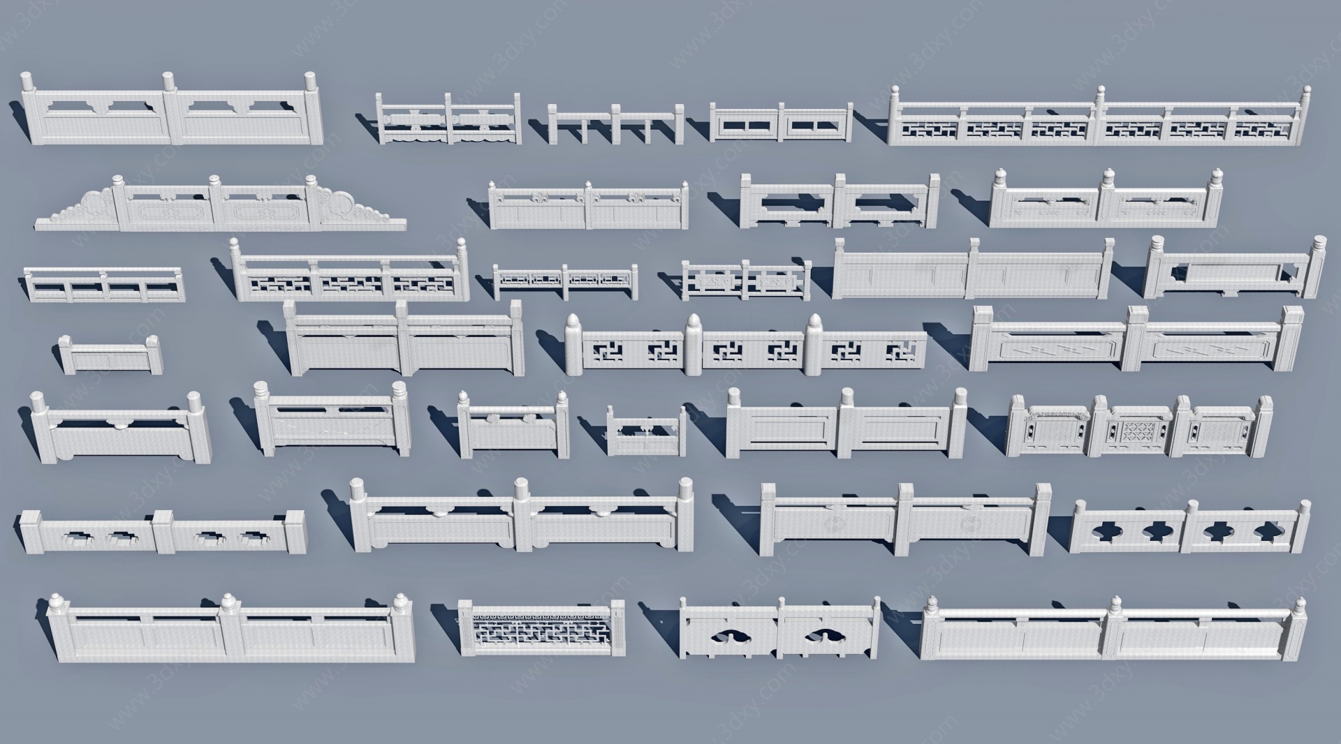 中式大理石玉石栏杆3D模型