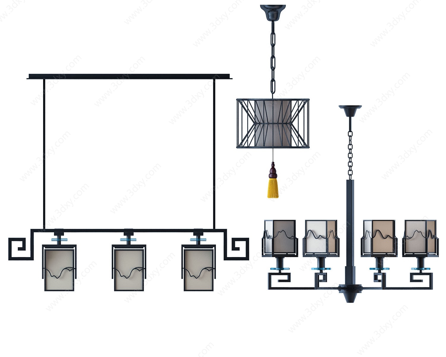 中式吊灯组合3D模型