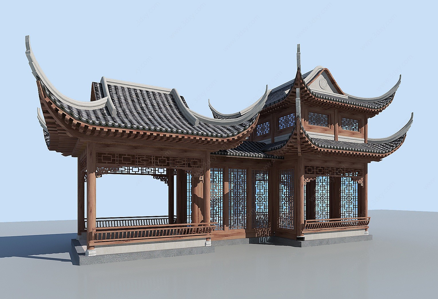 中式古建凉亭水榭3D模型