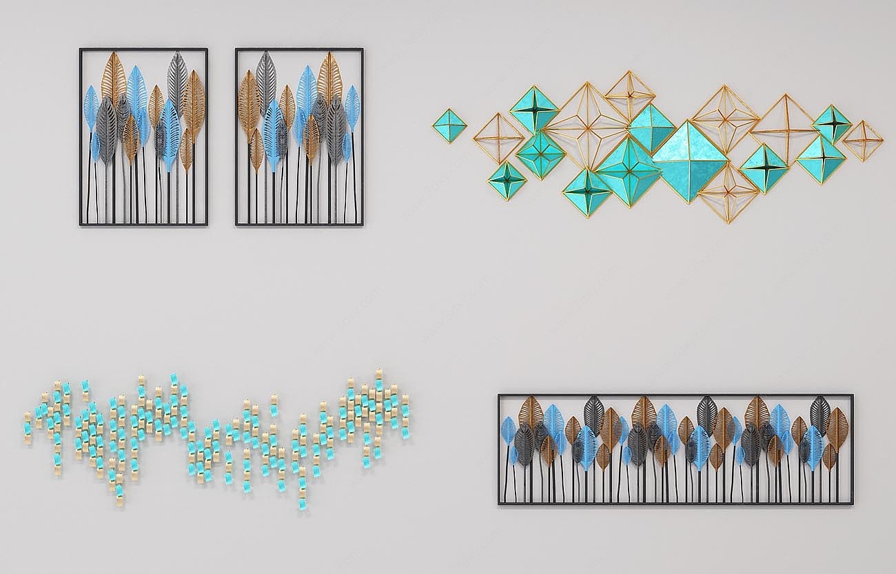 现代背景墙羽毛装饰挂饰3D模型