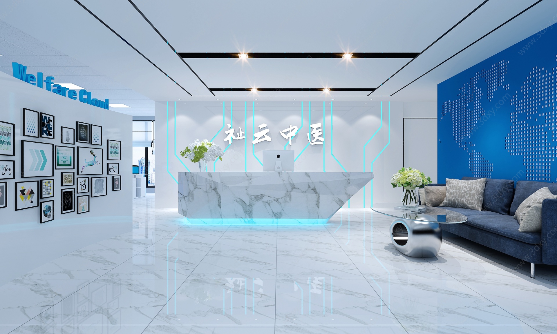 现代公司前台休闲区3D模型