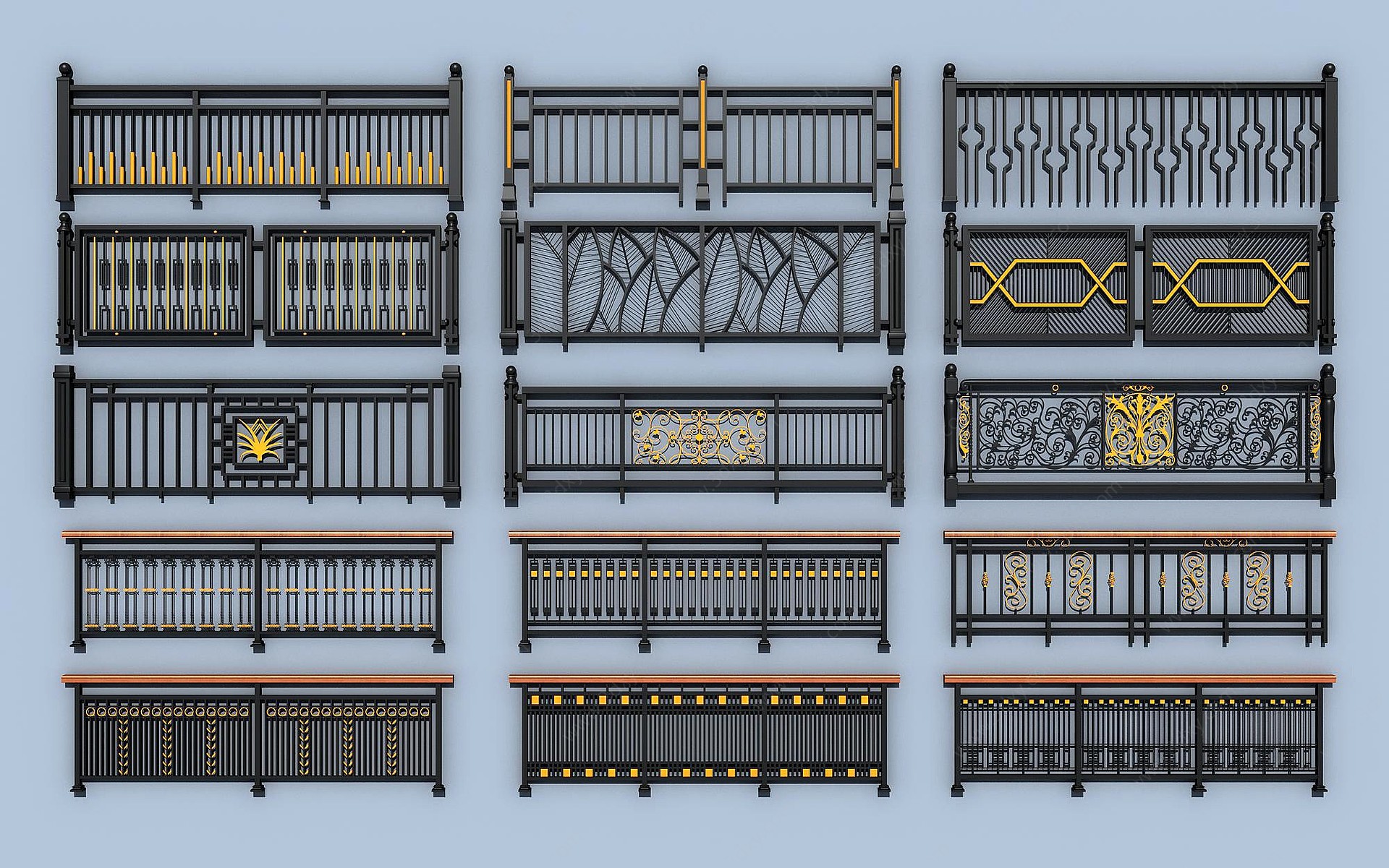 简欧铁艺栏杆护栏扶手3D模型