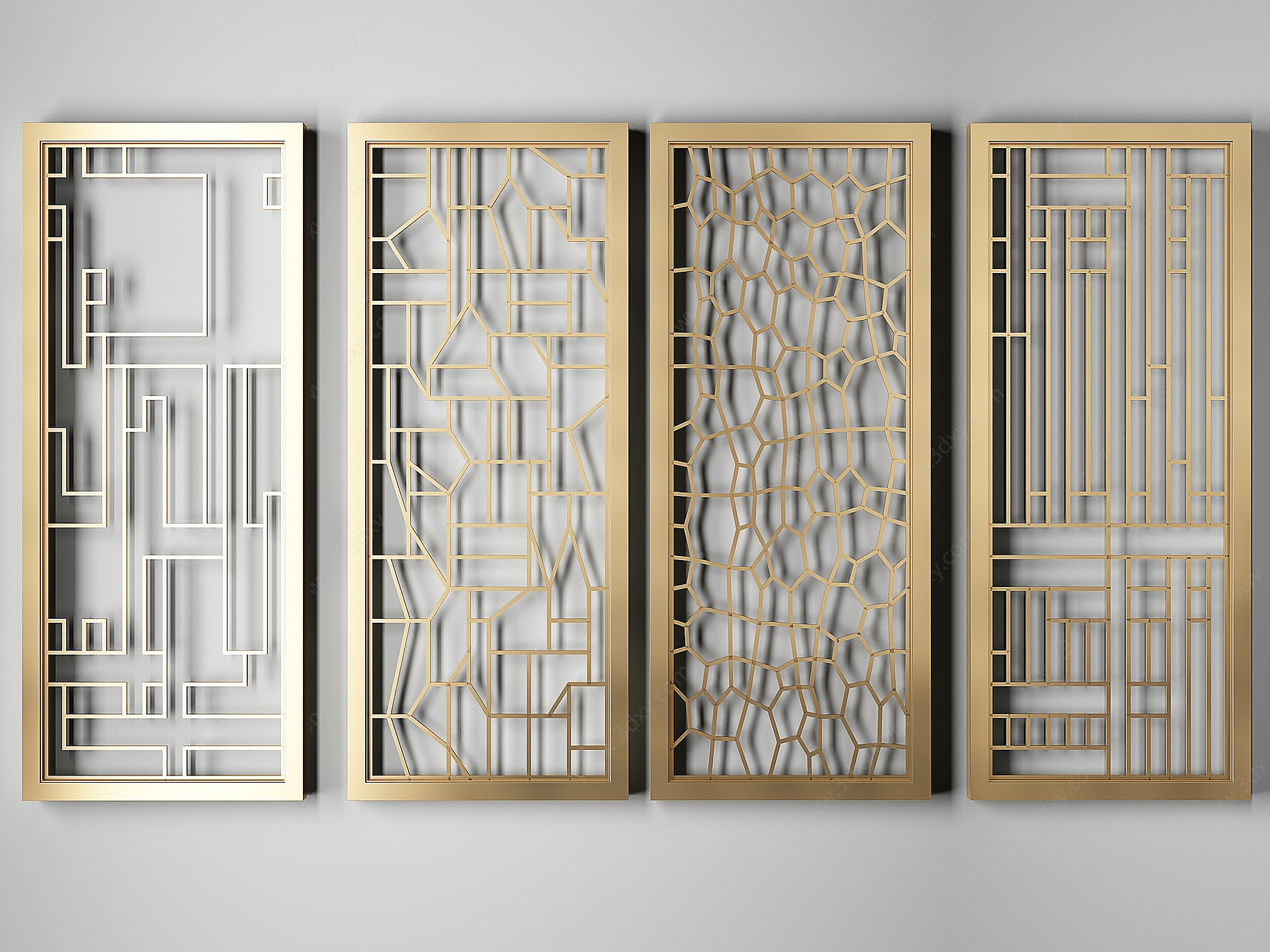 现代金属花格屏风隔断组合3D模型