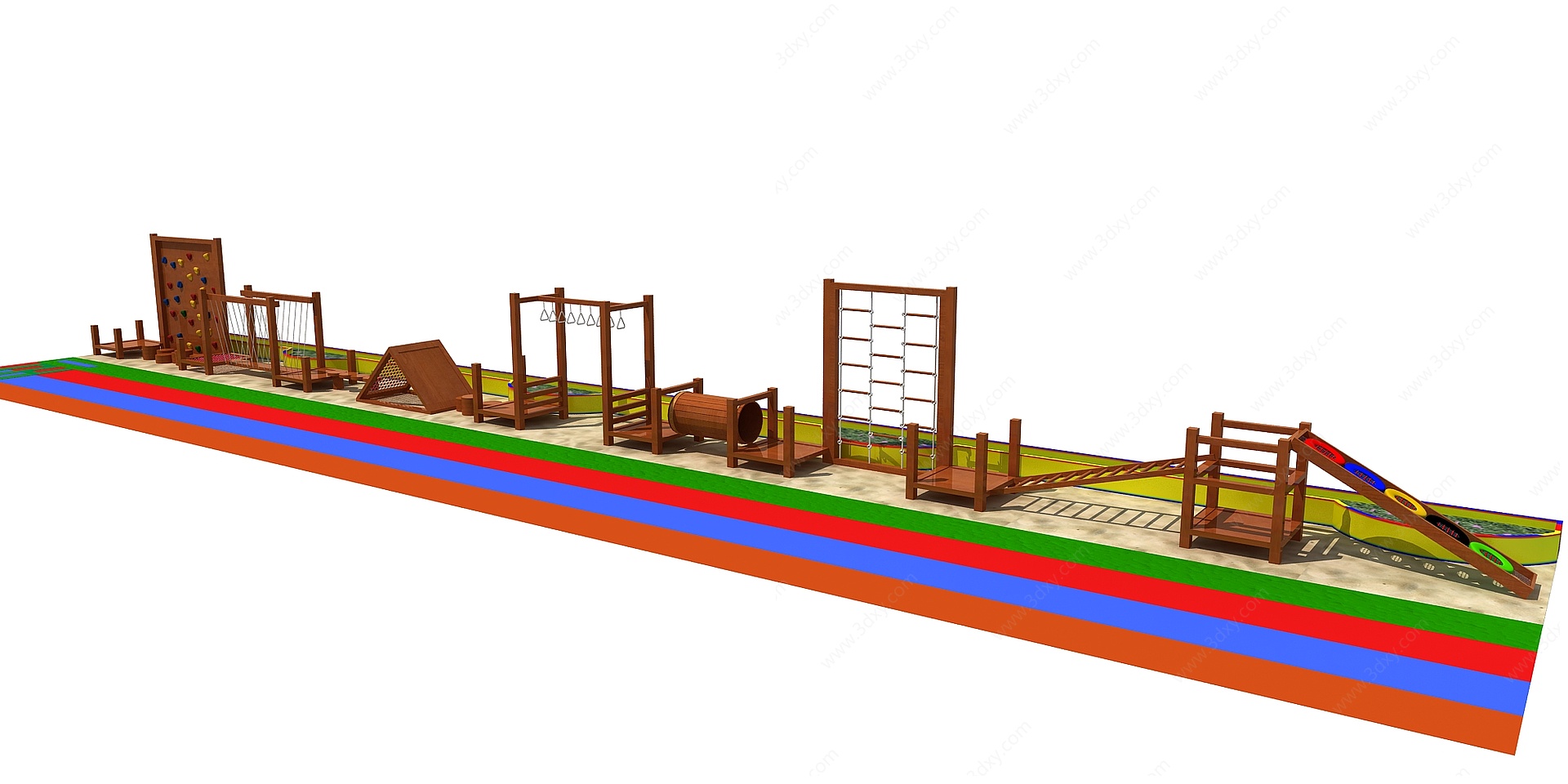 儿童木制滑梯木制攀爬3D模型