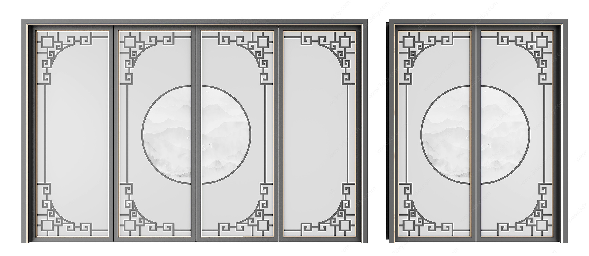 新中式风格门移门3D模型