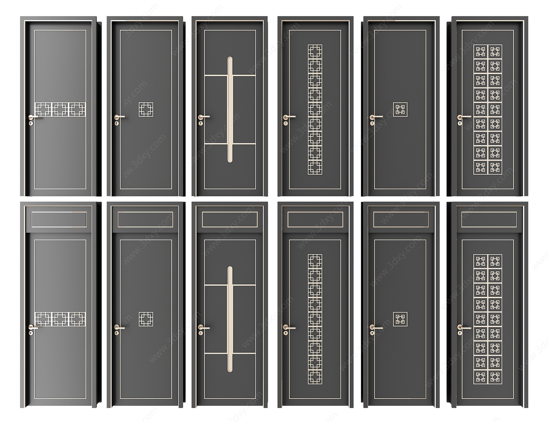 新中式房门组合3D模型