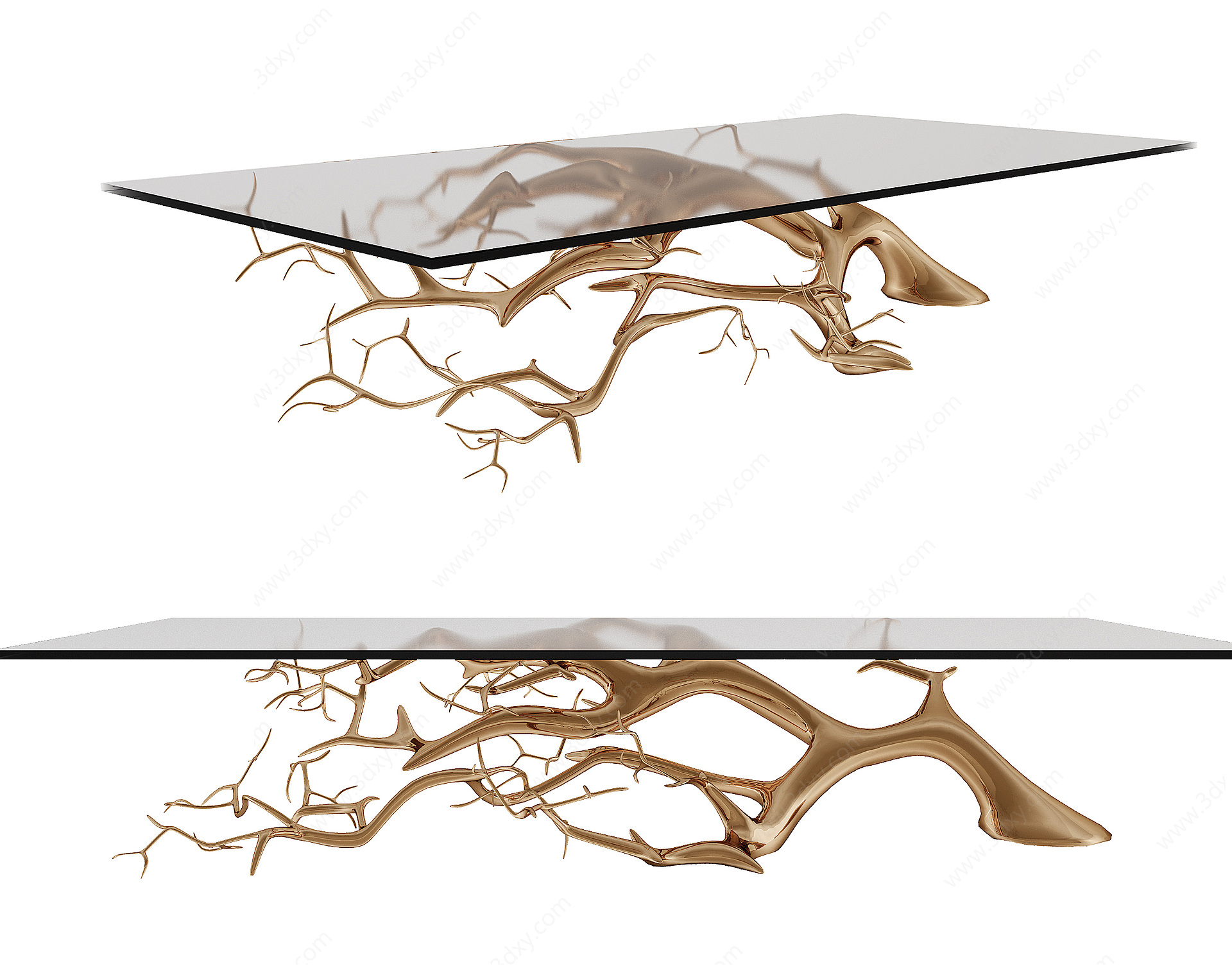 金属树枝玻璃茶几3D模型