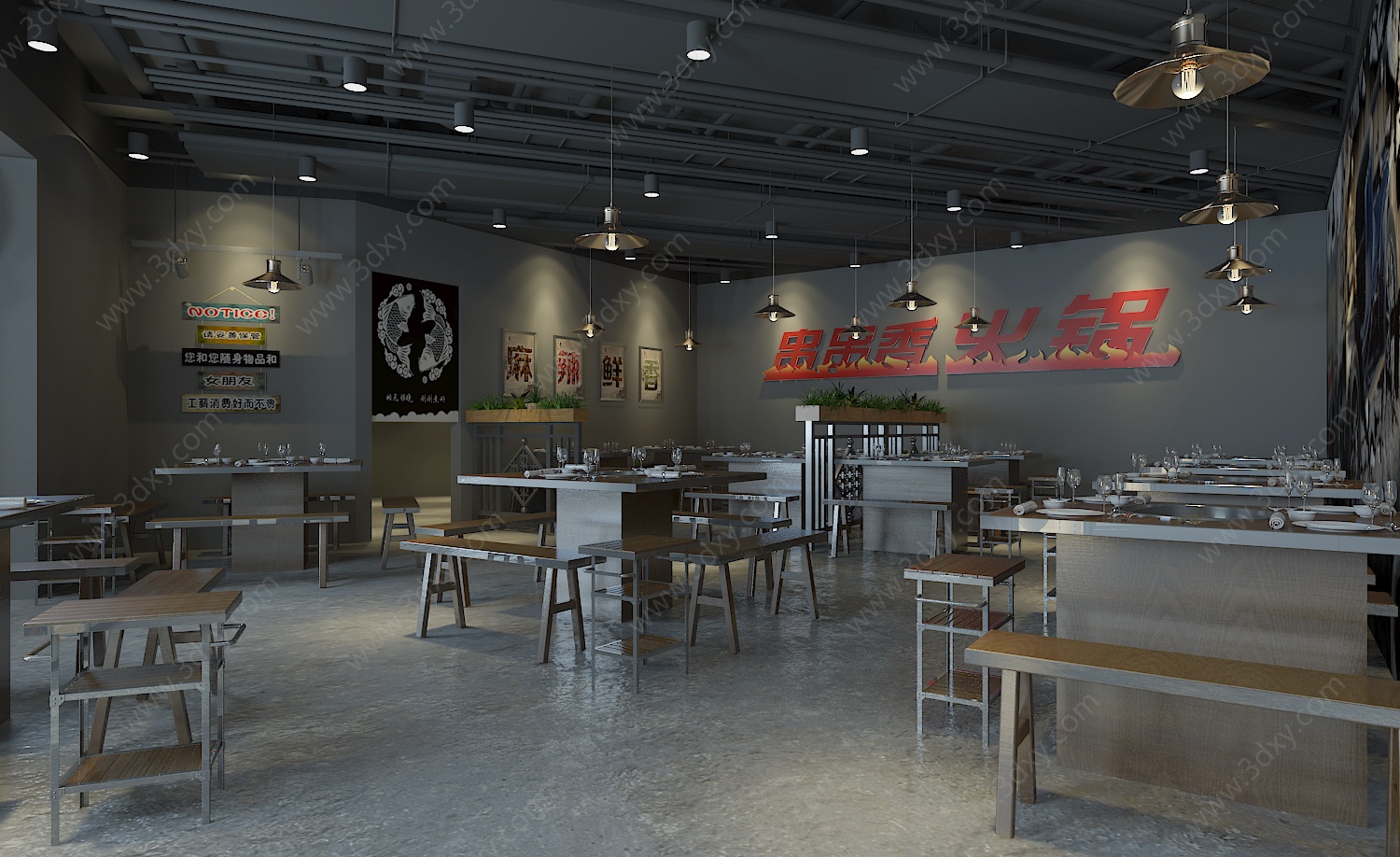 工业风火锅店3D模型