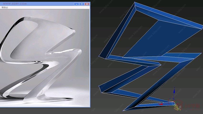 【建模技巧】3ds Max 多边形概念Z字椅建模