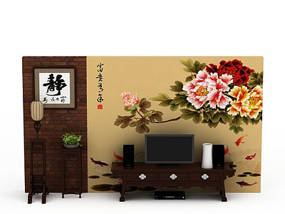 3d复古电视<font class='myIsRed'>背景</font>墙免费模型