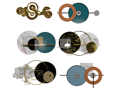 3d现代金属墙饰挂件模型