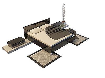 3d实木双人床免费模型