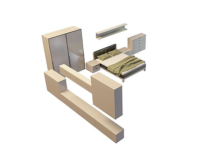 实木双人床模型3d模型