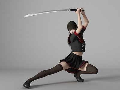 3dJK制服美女学生武士模型