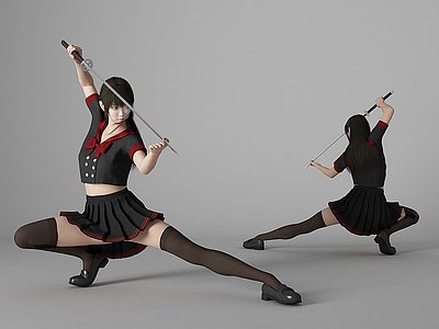 JK制服美女学生武士模型3d模型