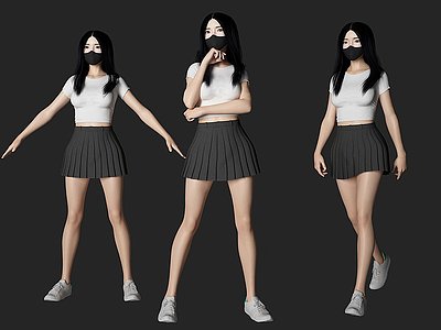 口罩美女模型3d模型