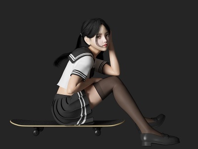 滑板美女人物模型3d模型