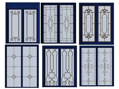 3d欧式<font class='myIsRed'>铁艺实木玻璃推拉门</font>模型