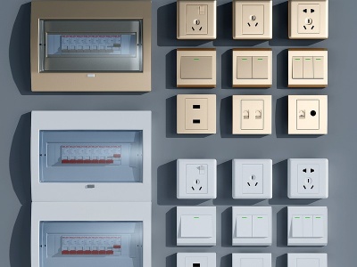 3d现代电闸箱开关插座面板模型