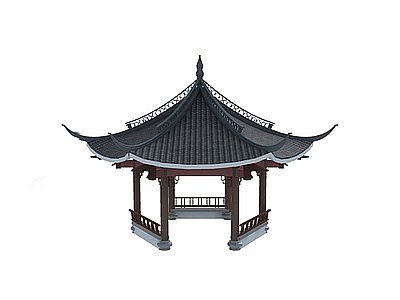 3d中式古建六角凉亭模型