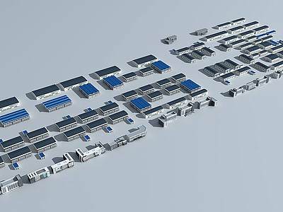 3d现代厂房办公规划拼楼模型