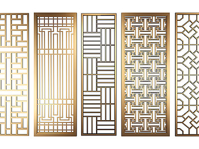 3d新中式金属镂空屏风隔断模型