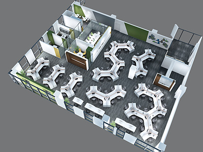 办公室办公空间办公区整体模型